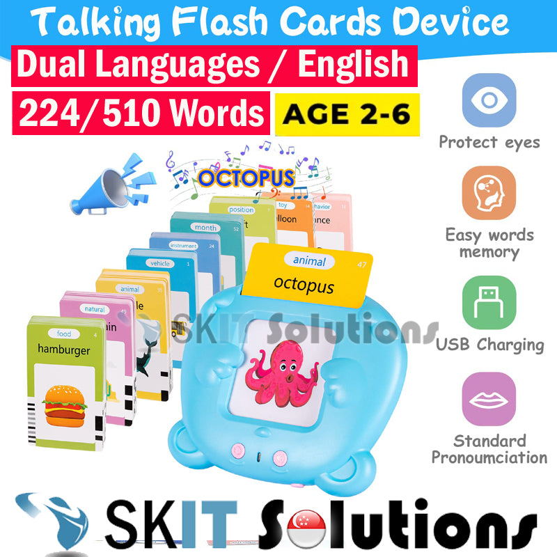 Bilingual Talking Flash Cards Reader Machine Device Flashcards Kids Toddlers Baby Educational Toys Speech Therapy Learning