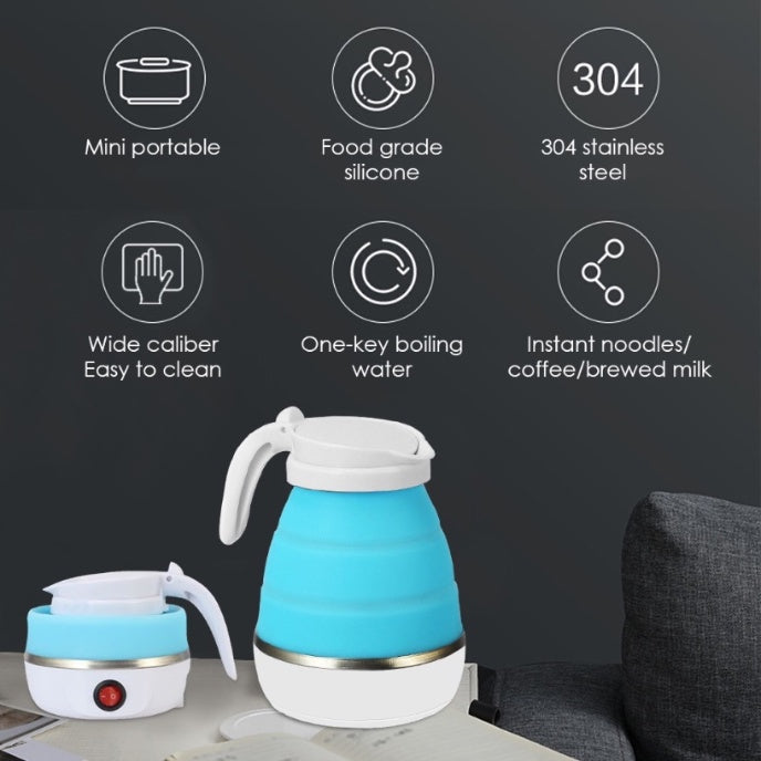 600ML Mini Folding Electric Travel Water Kettle 304 Stainless Steel Food Grade Silicone Kitchen Foldable Kettles Teapot