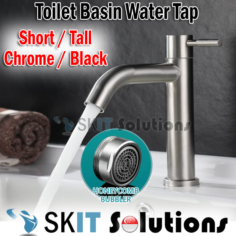 Short / Tall SUS304 Stainless Steel Toilet Wash Basin Faucet Cold Water Tap Household Under Table Bathroom Cabinet Washbasin Sink