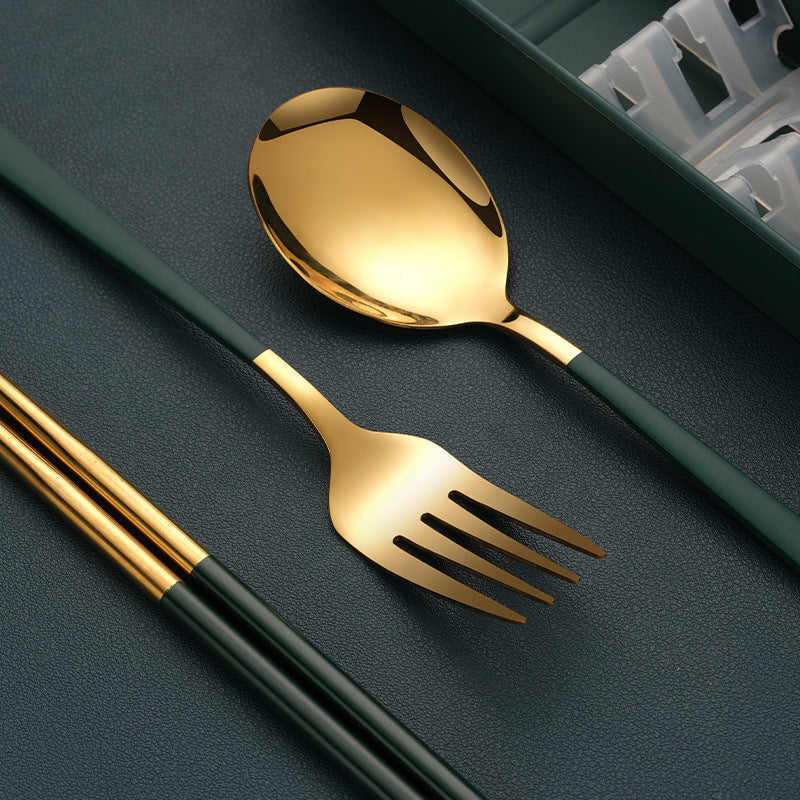 304 Stainless Steel Luxury Portable Cutlery Set Chopsticks Spoon Fork Case Korean Tableware Utensils Kitchen Accessories