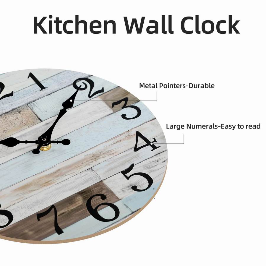12' Vintage Retro 30cm Wall Clock 12 Inch Silent Non-Ticking Wooden Rustic Style Decorative for Living Room Kitchen Home