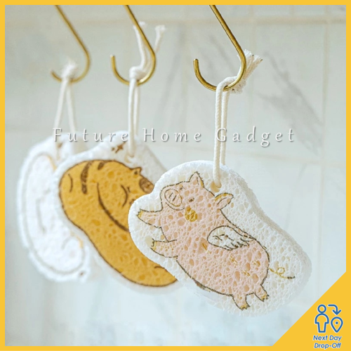 5/10pc Cute Cartoon Animal Magic Compressed Wood Pulp Sponge w/ Built-in Lanyard Rag Cleaning Dishwashing Cloth Kitchen