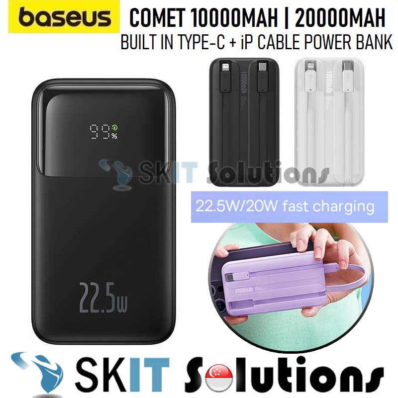 Baseus Comet Series 22.5W Power Bank Powerbank 10000mAh 20000mAh with Built In Dual-Cable Portable Charger Fast Charge