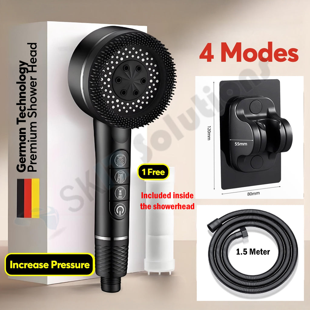 German Premium Shower Head Handheld High Pressure Showerhead Spa Massage Filtered Spray Gun Bathroom