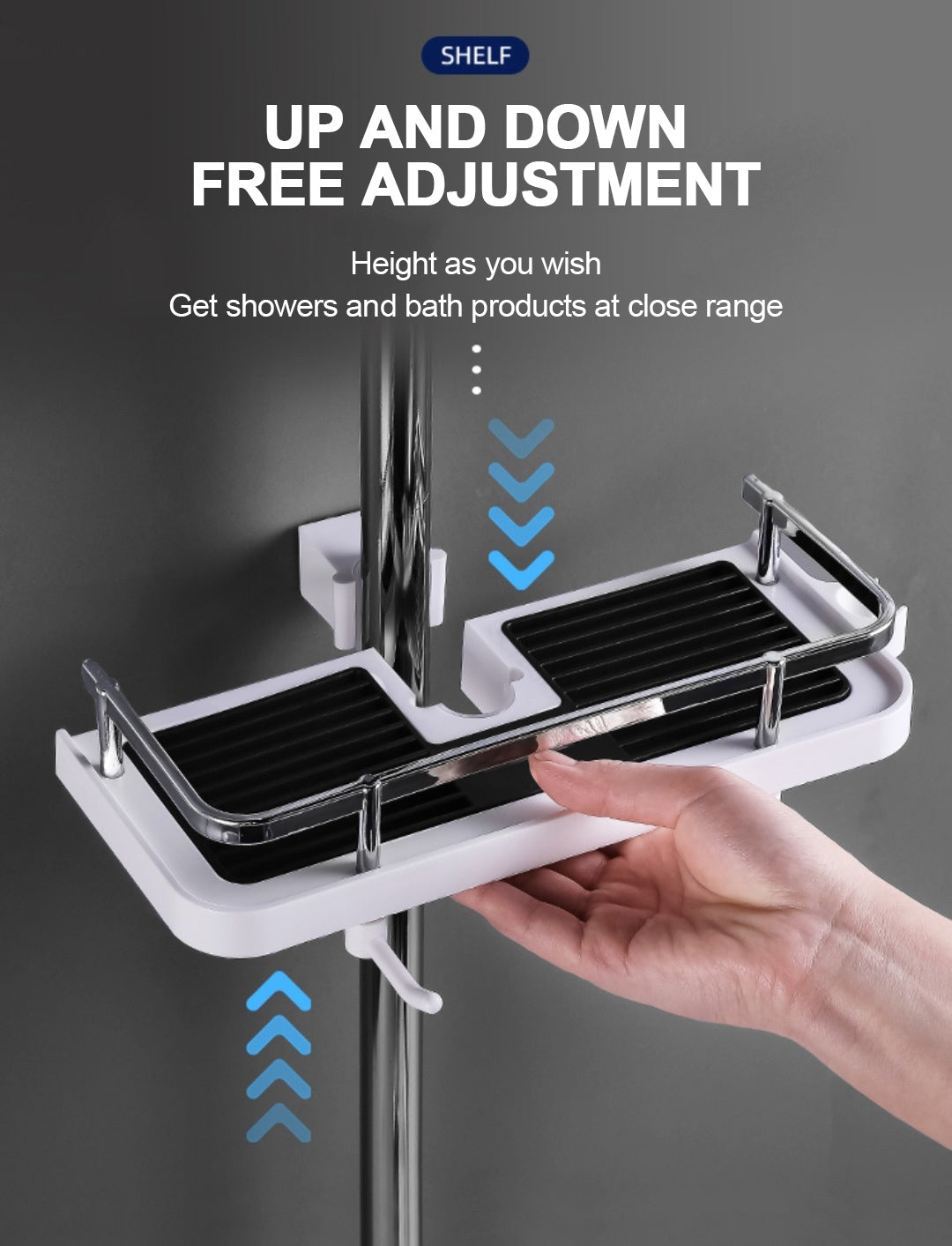 Shower Rack Storage Holder Bathroom Shelf Pole Shelves Shampoo Tray Stand Lifting Rod Head Organizer No Drill Hole