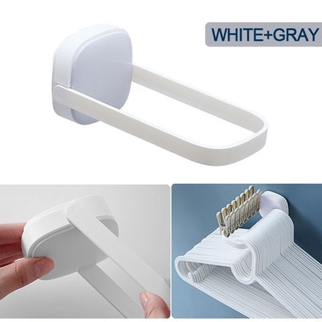 【BUNDLE OF 3】Foldable Clothes Hanger Storage Rack Self Adhesive Hook Drying Clip Punch-Free Wall Mount Organizer