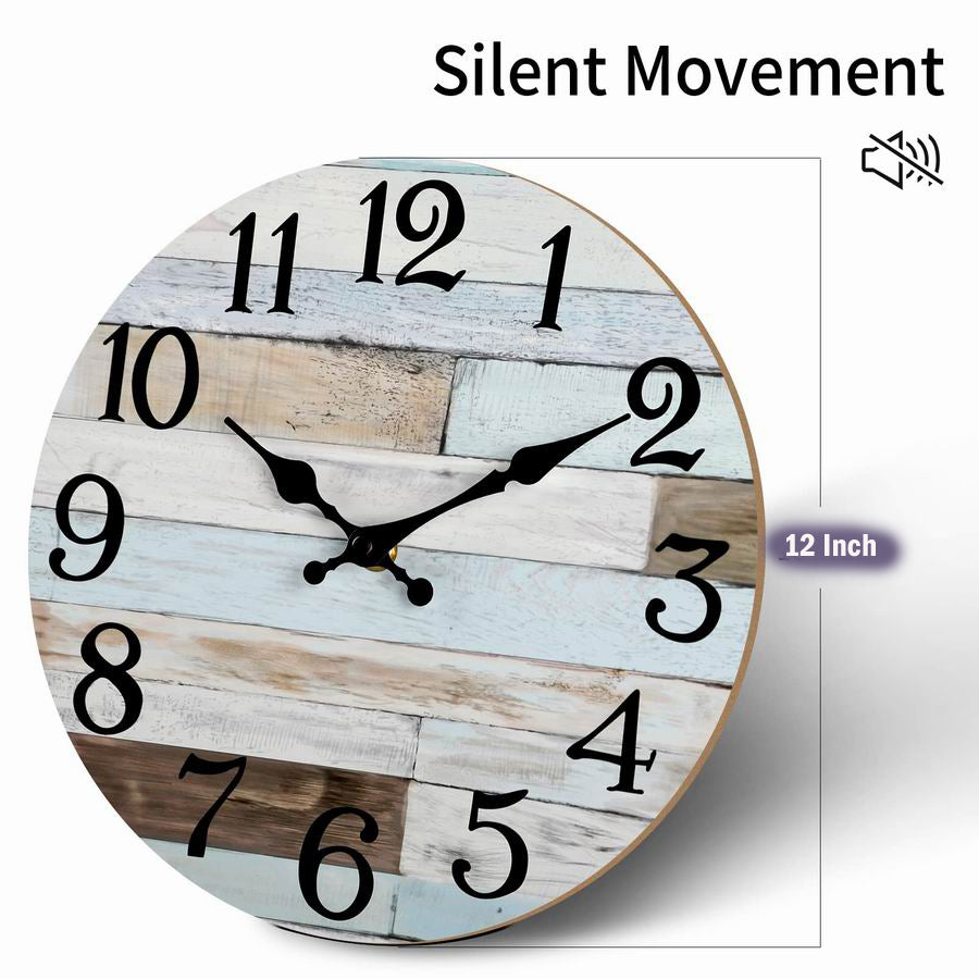 12' Vintage Retro 30cm Wall Clock 12 Inch Silent Non-Ticking Wooden Rustic Style Decorative for Living Room Kitchen Home
