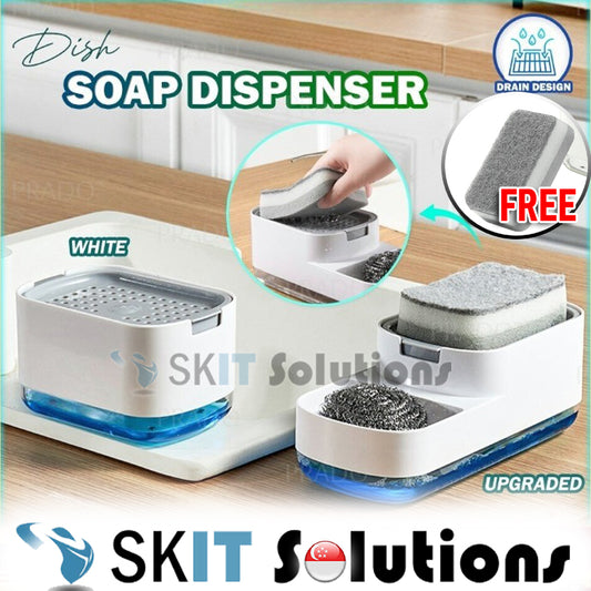 Upgraded 2in1 Dish Soap Dispenser Cleaning Ball Storage Box FREE Sponge Press Type Manual Kitchen Detergent Dispensing