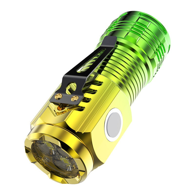 Three Eyed Mini Flashlight Rechargeable Magnetic Clip Torchlight Camping Flash Torch Light Bright