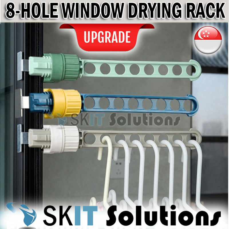8-Holes Drying Rack Clip on Window Frame Balcony Door Cabinet Clothes Laundry Hanger Hanging Rod Stand Shelf