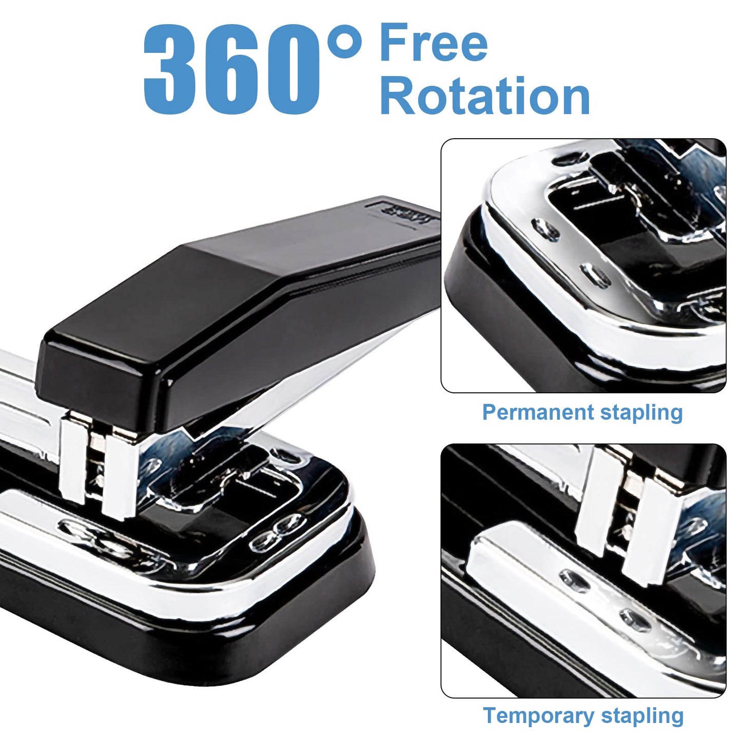360° Smart Stapler with Staple Refill Swivel Rotating Swing-Arm Seam Binding Home Office Stationery