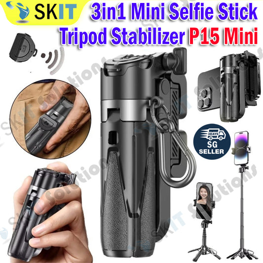 P15 Mini 3in1 Selfie Stick Tripod Stabilizer Portable Telescopic Handheld Stand w/ Remote Vlog Tool
