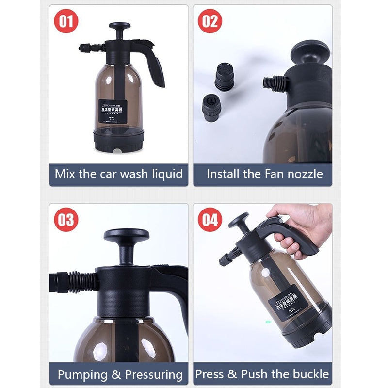 2000ML Pressurized Car Wash Snow Foam Sprayer Bottle High Pressure Spray Manual Air Pressure Aircon Washing Cleaning