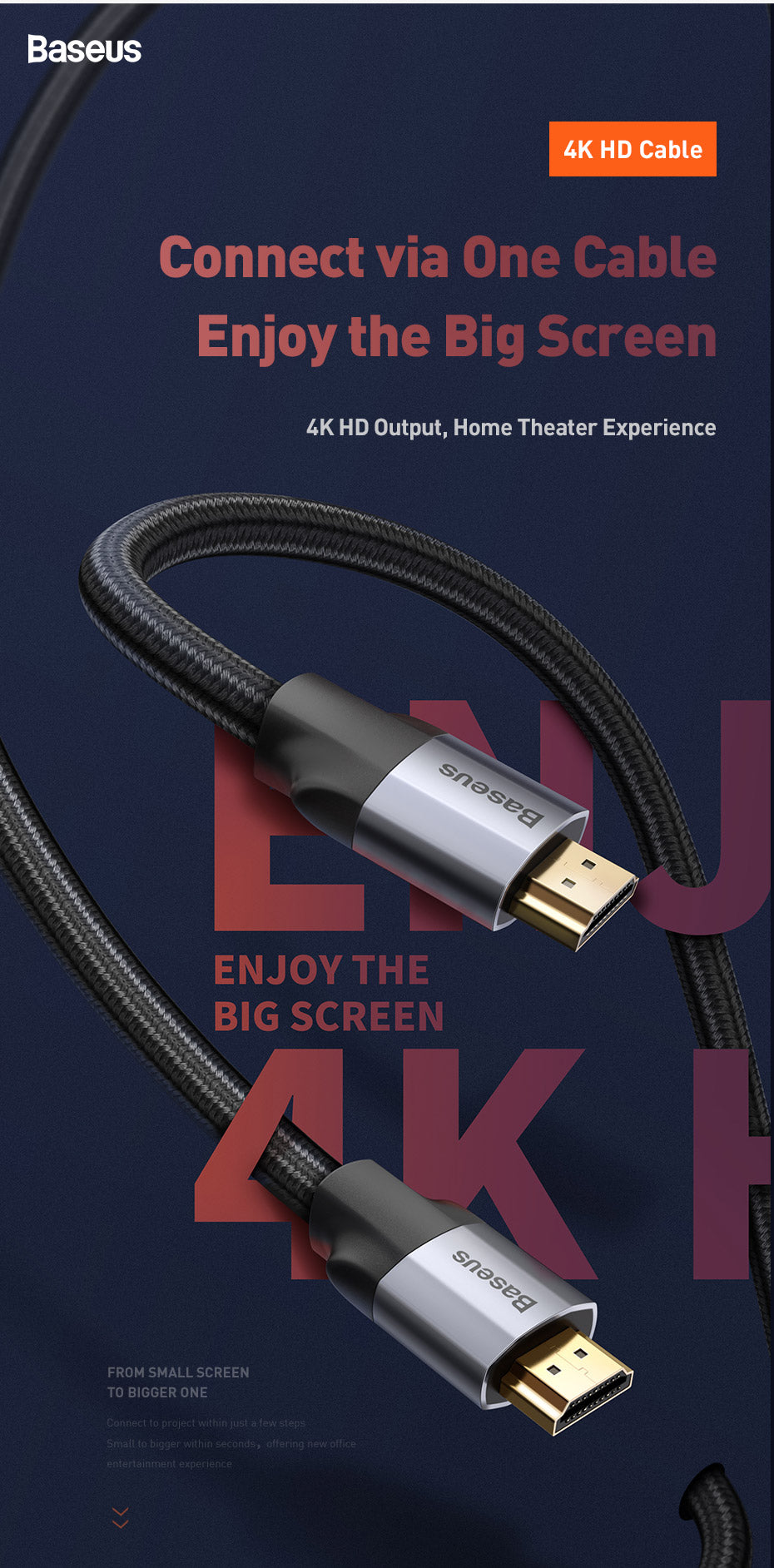Baseus Visual Enjoyment Series 4K HD to 4K HD Same-Screen HD Conversion HDMI Cable for PC Notebook PS3/4 HD TV Projector
