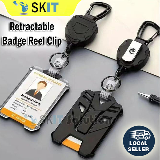 Retractable Heavy Duty Badge Reel Keychain Id Holder Card Clip Student Worker Tag Cover Case