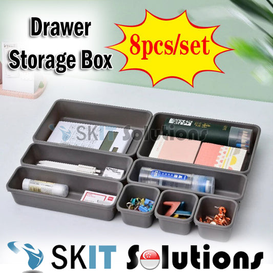 8pc / Set Drawer Storage Box Organizer Stationery Cosmetics Makeup Brush Holder Kitchen Cutlery Trays Jewelry Organiser