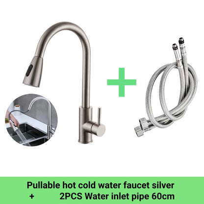 Kitchen SUS304 Tap Copper Dual Mode Pull-out Stretchable Sink Basin Faucet Hot and Cold Water Faucet