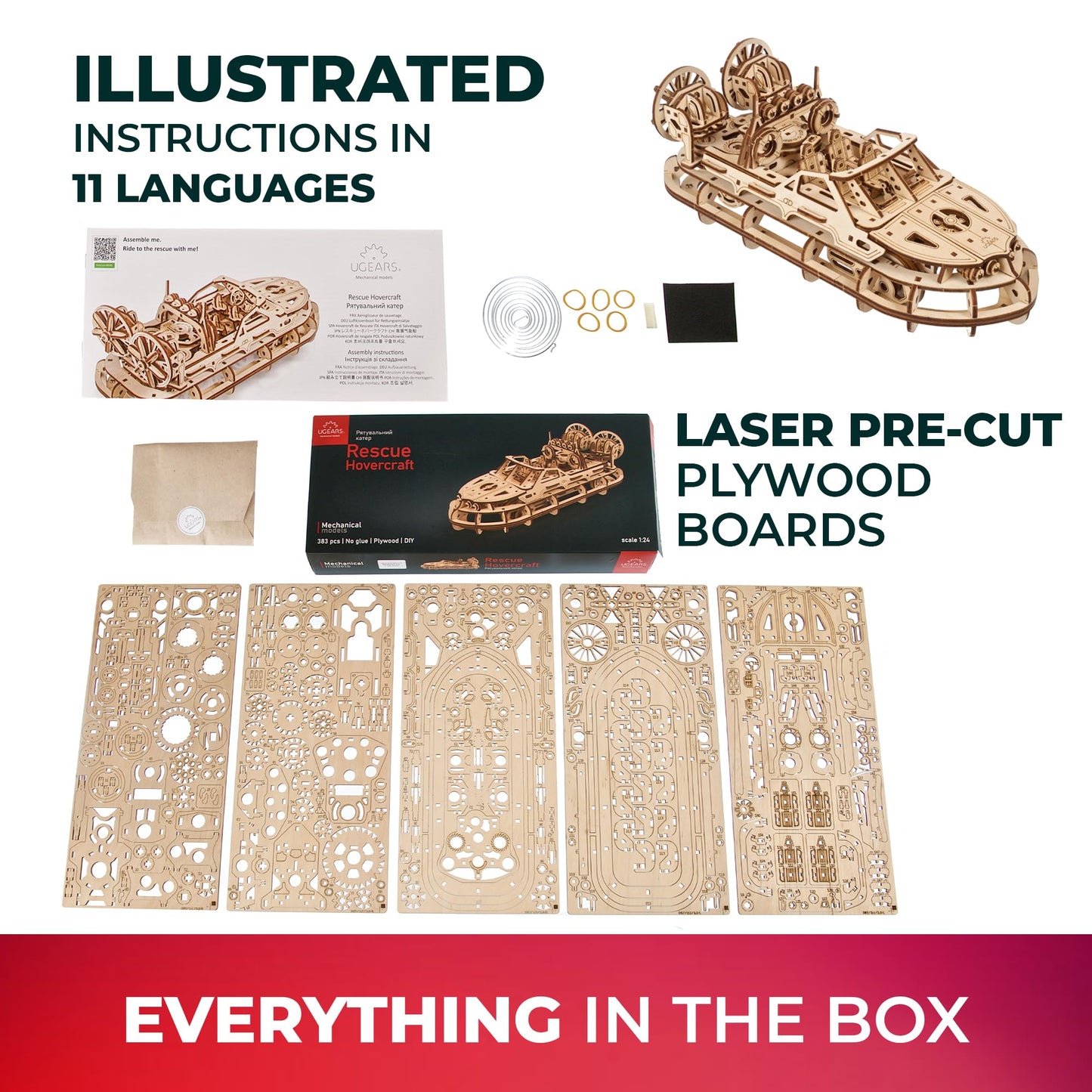 Ugears Rescue Hovercraft 3D Mechanical Model Wooden Puzzle DIY Kits