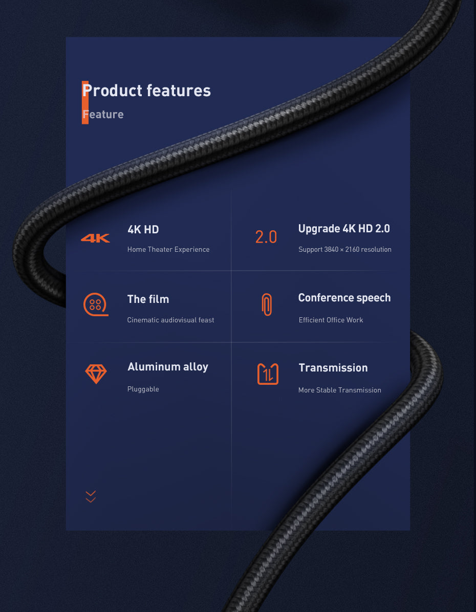 Baseus Visual Enjoyment Series 4K HD to 4K HD Same-Screen HD Conversion HDMI Cable for PC Notebook PS3/4 HD TV Projector