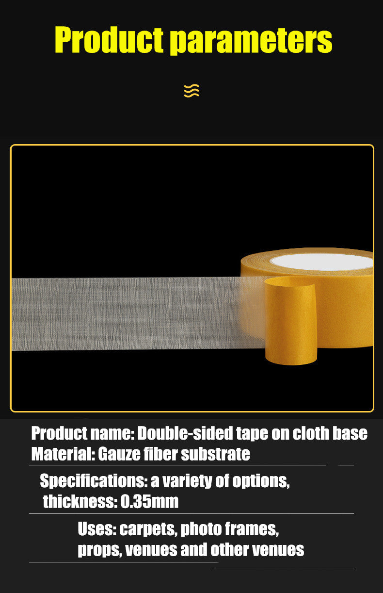 20m Strong Double Sided Mesh Adhesive Tape Cloth Base Grid Yellow Waterproof Traceless Translucent Carpet Floor