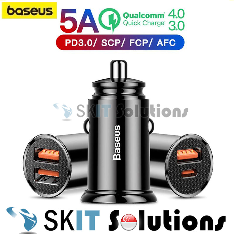 Baseus 30W Quick Charge Type C PD3.0 + QC4.0 USB Car Charger Supercharge SCP QC3.0 QC Fast PD USB C Car Charging Charger