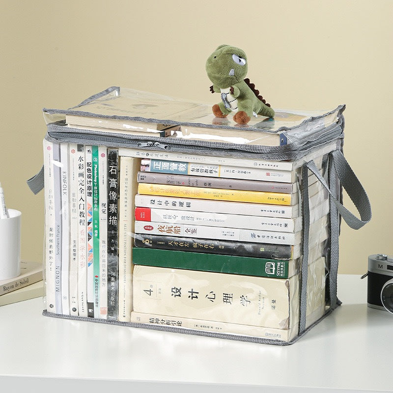 Transparent Storage Bag Zipper Clear Pouch Clothes Comic DVD Book Organizer with Handle Zip Tote
