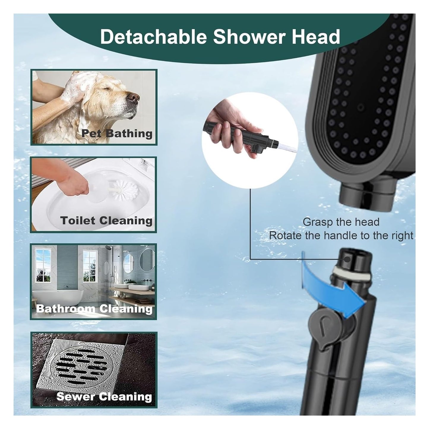 3 Mode High Pressure Shower Head Eco Water Saving Adjustable ShowerHead One-Key Stop Spa Massage Bathroom Accessories