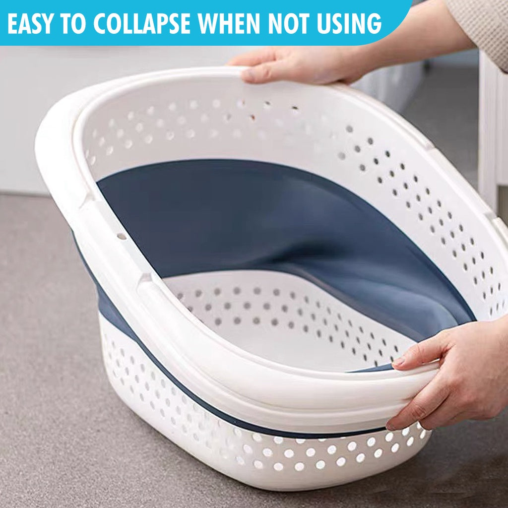 Collapsible Plastic Laundry Backet with Handle Foldable Clothes Storage Box Container Organizer Hamper Space Saving