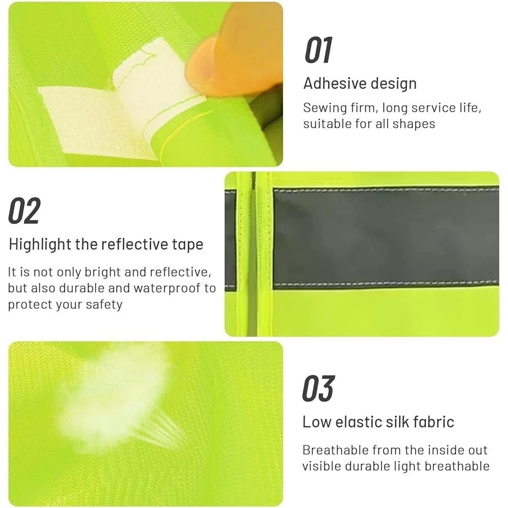 Reflective Safety Vest High Visibility Traffic Multi-Pocket Breathable Work Outdoor Night Cycling