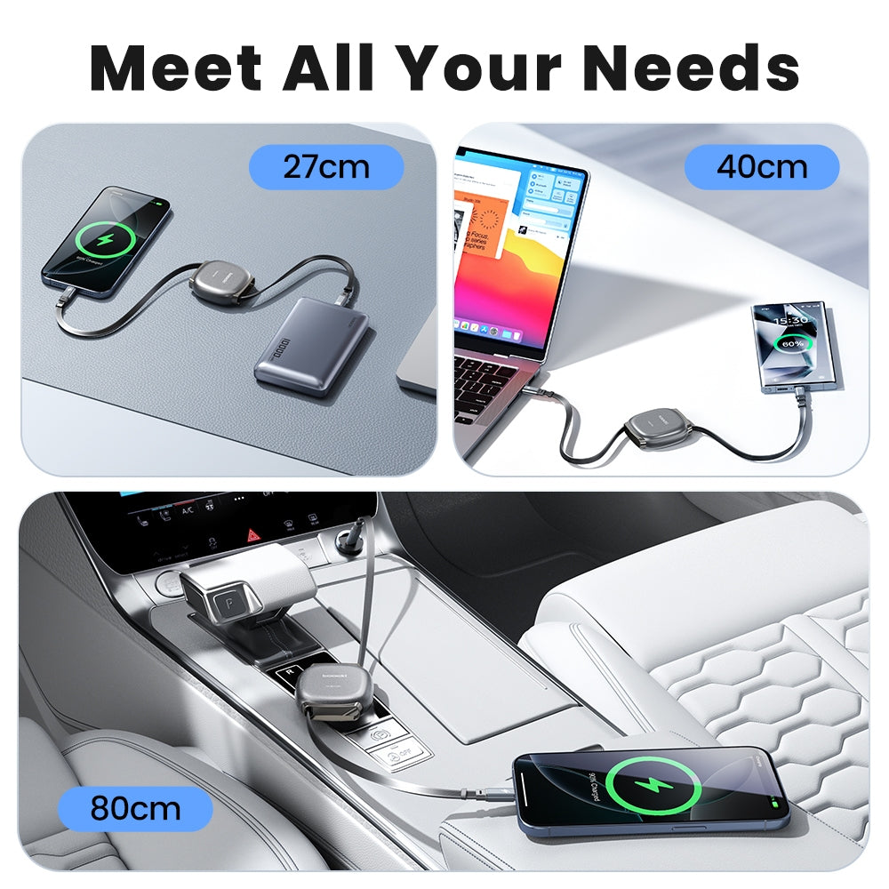 Toocki PD100W Retractable USB-C Cable Type C to Type C Fast Charging Cable For Mobile Phone Tablet