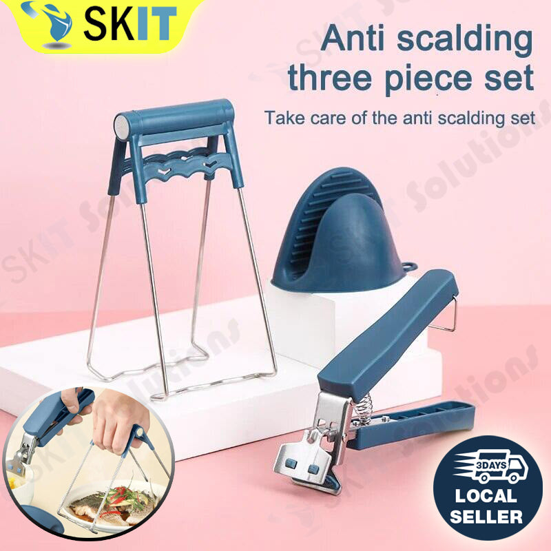 3pc Set Bowl Clamp Gripper Silicone Glove Anti Scald Slip Kitchen Tool Steam Hot Dishes Plate Holder