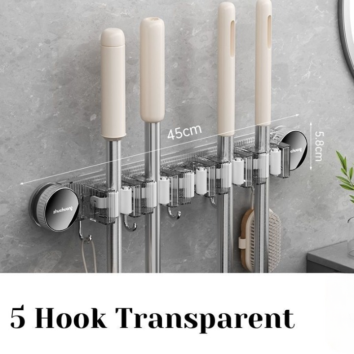 Suction Cup Broom Holder Wall Mounted No Drill Mop Brush Hanger Bathroom Storage Hook Cleaning Tool