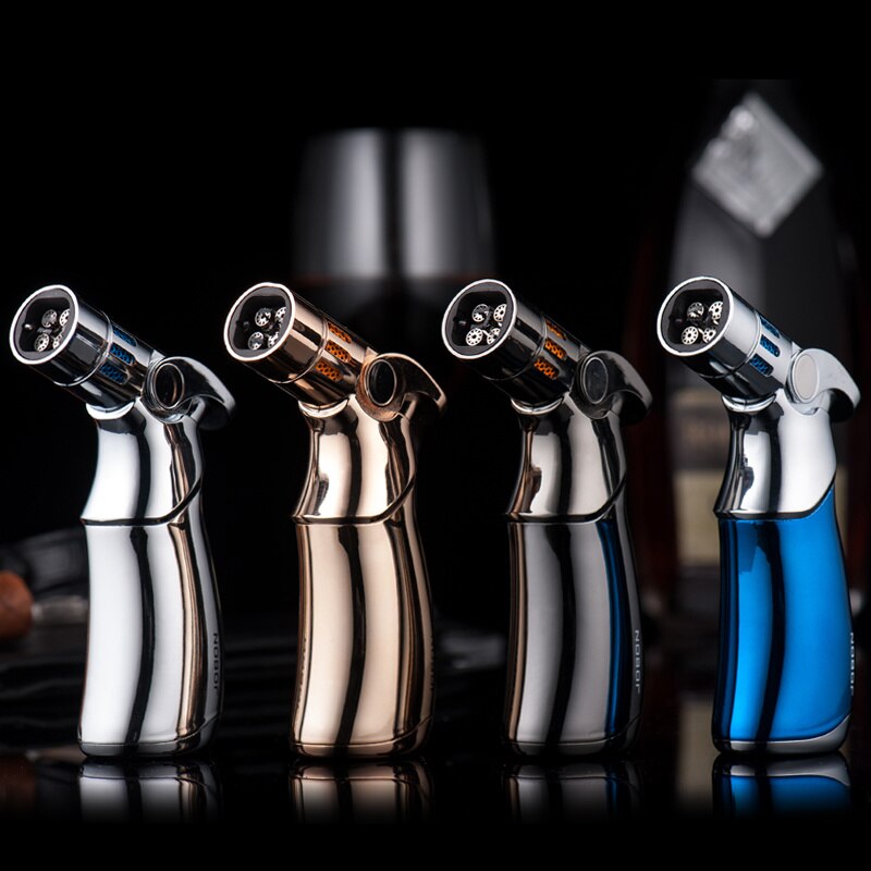 Quad 4 Jet Flame Torch Lighter Adjustable BlowTorch Nozzles Blow Torch Gas Straight Ignition Refillable Butane Windproof