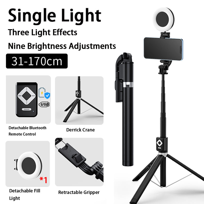 170cm 360° Rotation Wireless Selfie Stick Tripod Monopod with Single/Double Fill Light+Bluetooth Remote Control+Phone Stand Holder