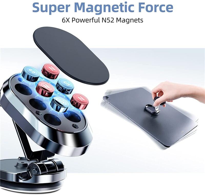 Mini Foldable Strong Magnetic Car Phone Holder Folding Metal Mobile Phone Car Mount Rotatable Dashboard Stand Bracket