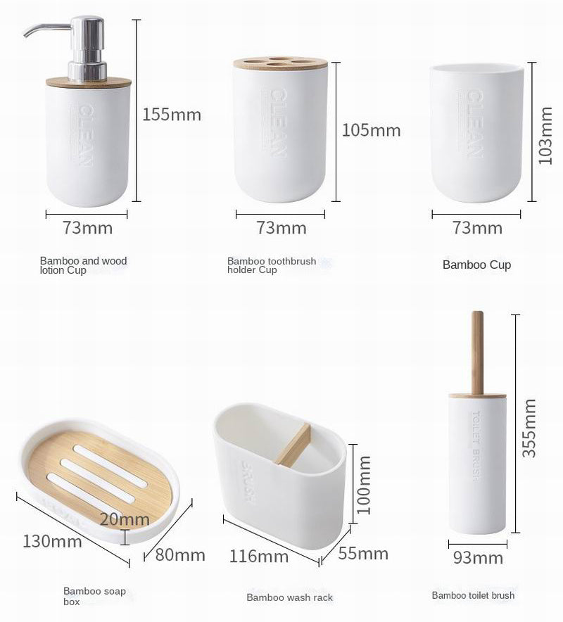 Japanese Style Bamboo Bathroom Set / Toilet Bowl Brush / Toothbrush / Toothpaste Holder / Soap Box / Mouthwash Cup / Soap Pump / Wash Rack