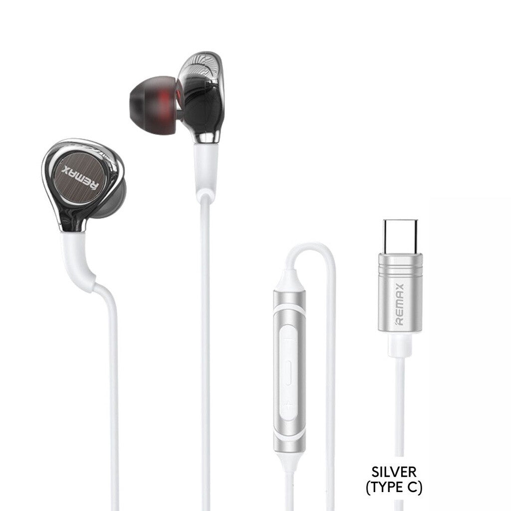 Remax RM-655A Type-C Metal Wired Earphone Music Call Volume Control USB-C Headset for Mobile Phones
