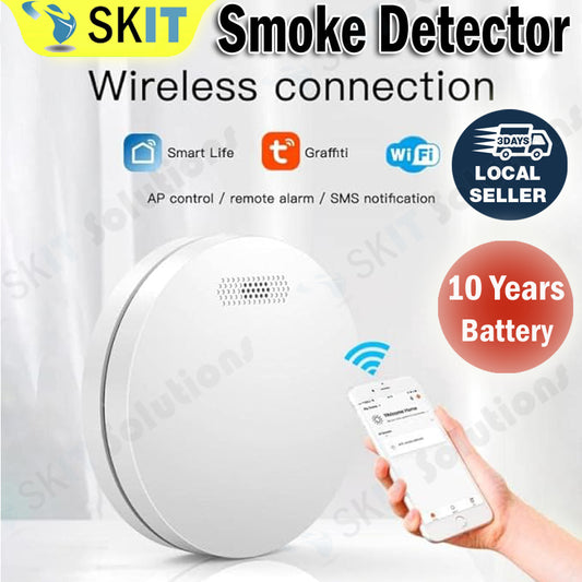 SCDF Listed Smoke Detector Wireless 10 Year Battery Home Smart Life Tuya WiFi Mobile App Fire Alarm