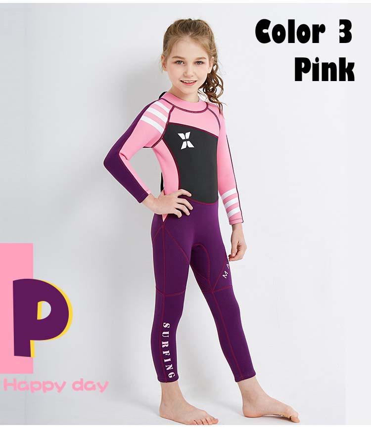 WS-18818 Kids Long-Sleeve Swimwear – Green, Purple & Pink