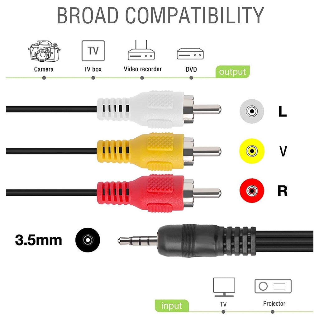 1.5m/3m/5m/10m 3.5mm Aux Male to 3 RCA 3RCA Male AV Cable Stereo Audio Video Cord Jack TV HDTV DVD