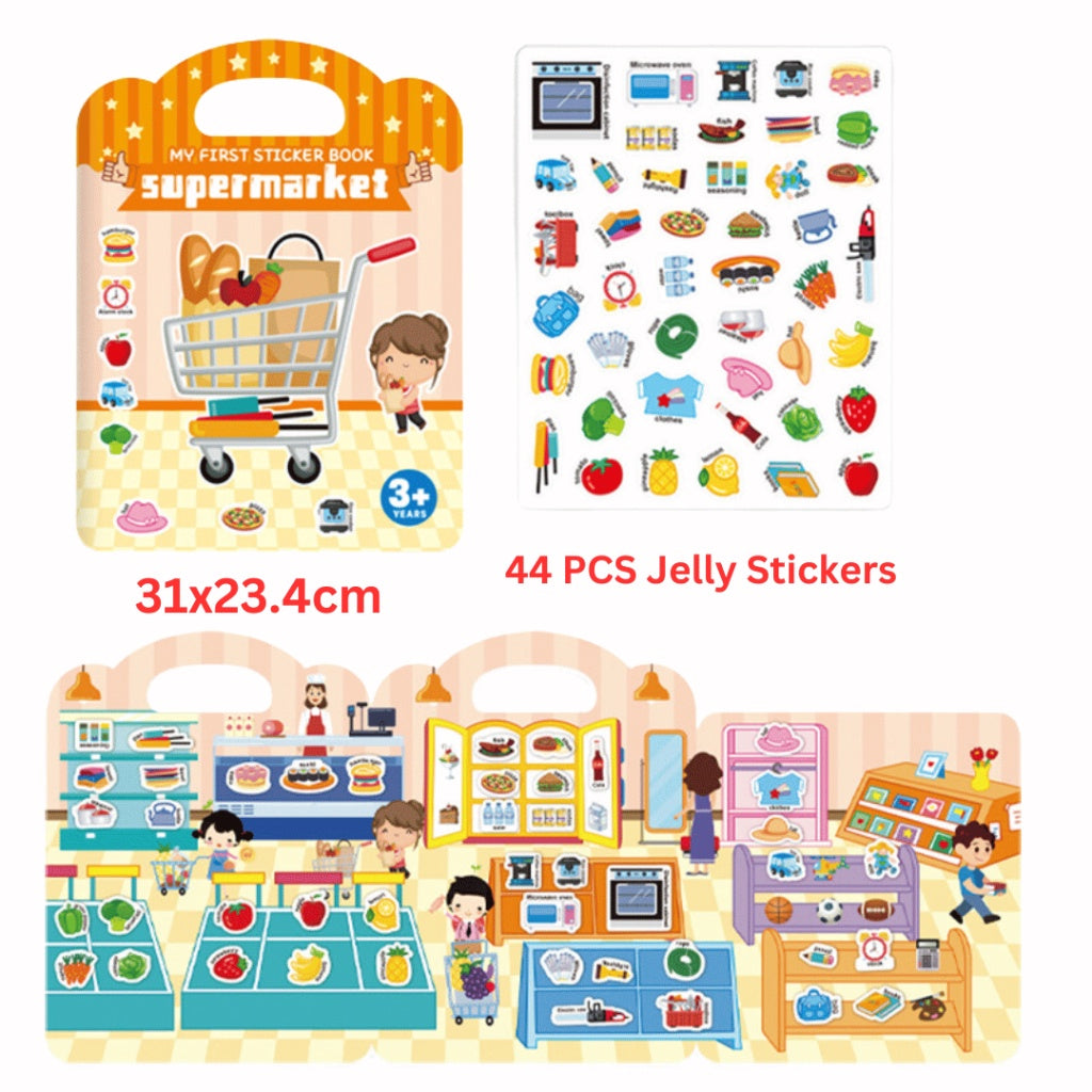 Children's Portable Jelly Sticker Book Reusable Stickers Early Education Educational Painting Cartoon Toys Kids Toddlers