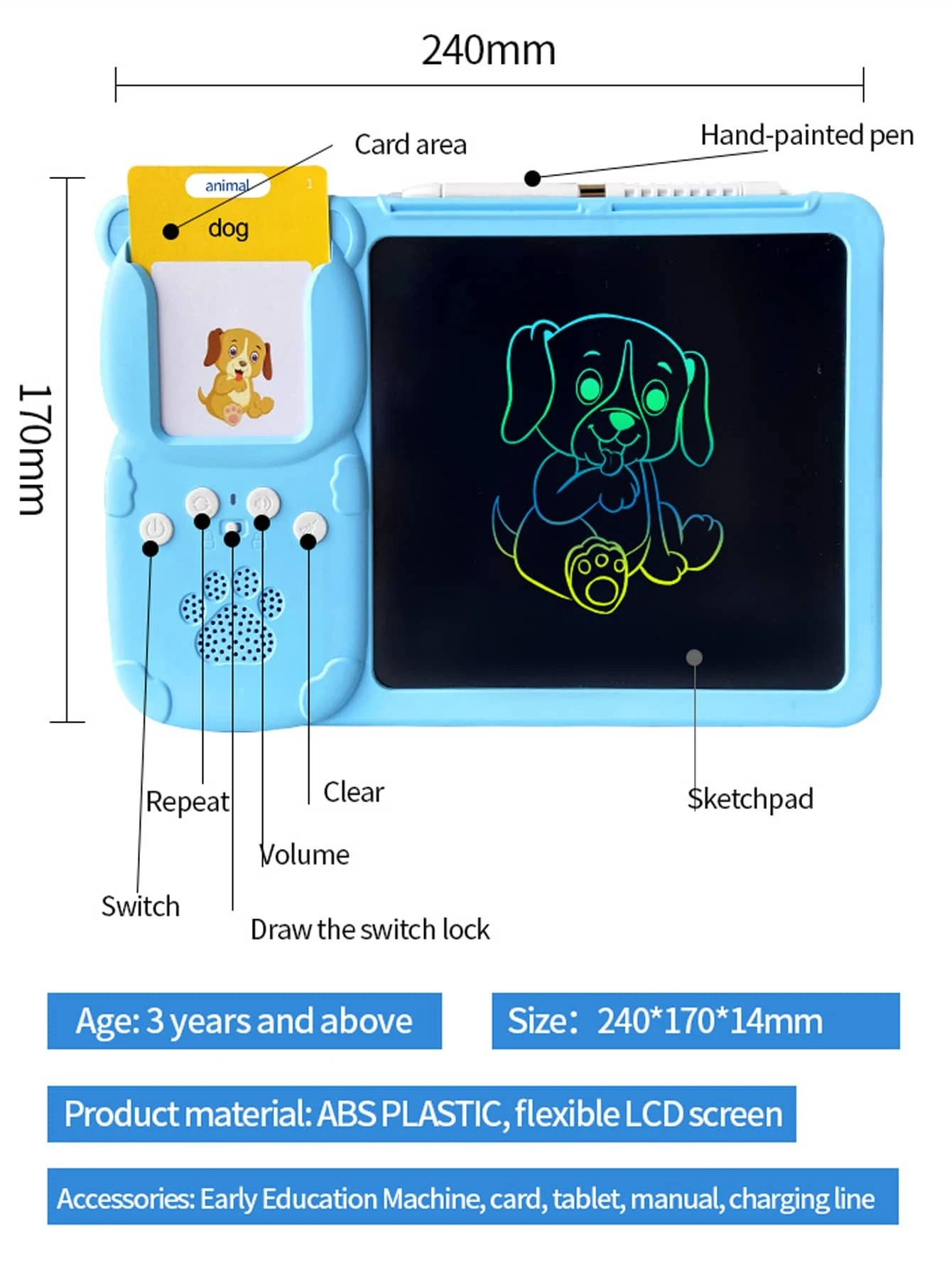 LCD Writing Board Pad Tablet Talking Flash Cards Learning Toys Montessori Educational Speech Therapy Toddlers Kids Baby