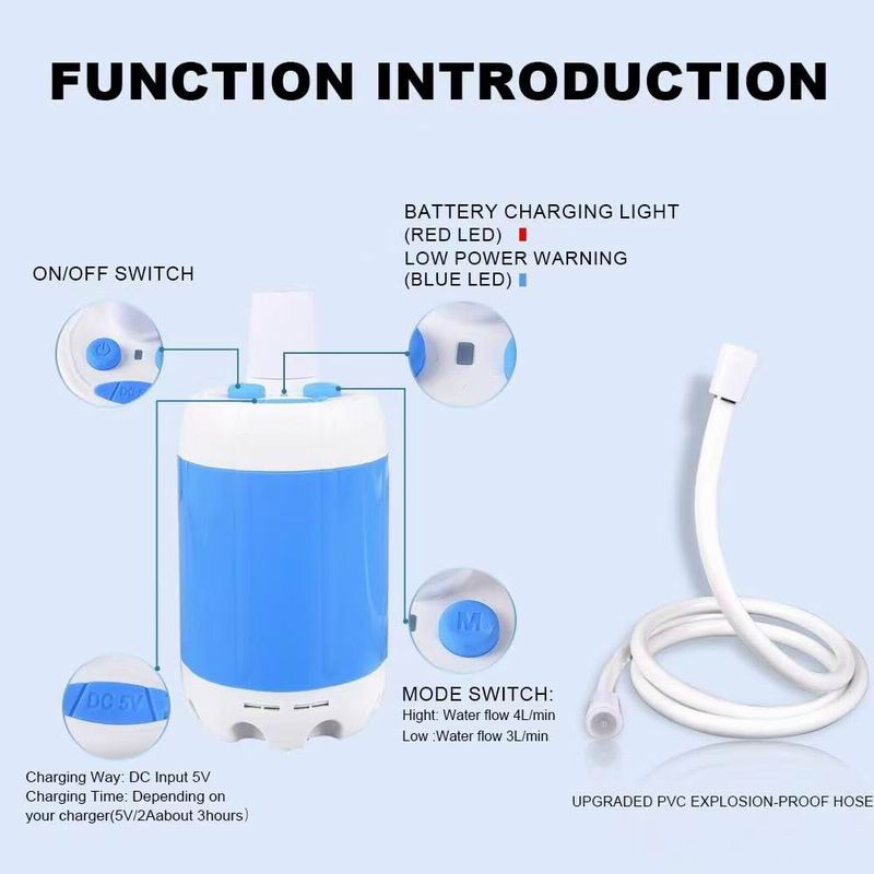 Portable Electric Shower Pump Set for Camping Outdoor Head Sprayer Pump Water from Bucket for Traveling Gardening Pet Cleaning