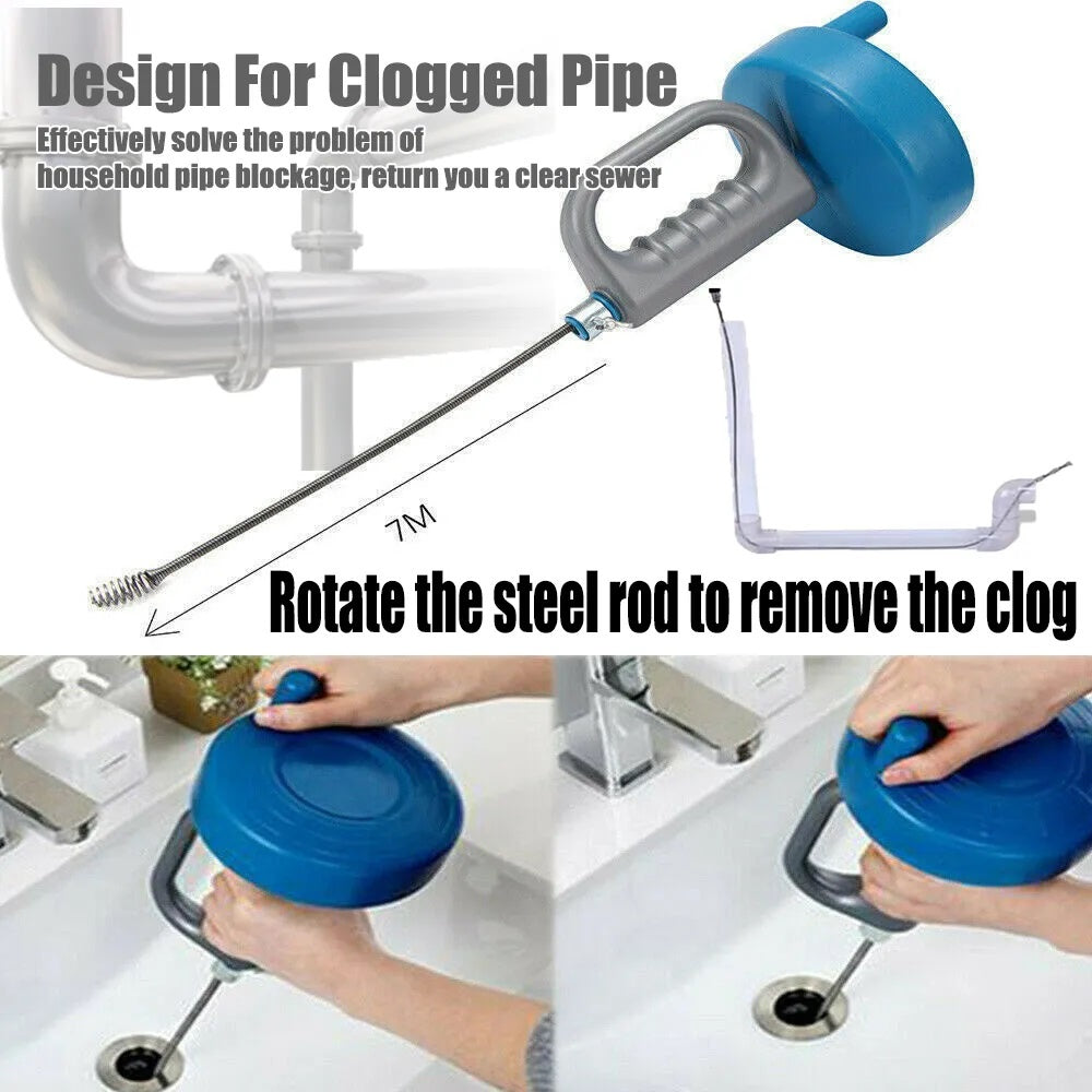Plumbing Auger Drain Snake Clog Remover Tool Pipe Cleaner Plunger Toilet Kitchen Sewer Declogger