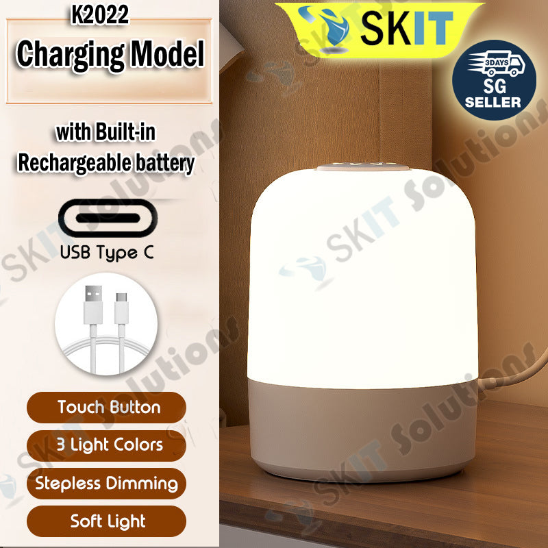 Mini Canister Night Light with Clock Remote Bedside Sleep Touch LED Table Lamp Rechargeable Type-C