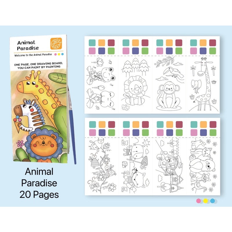 Pocket Water Color Painting Book 20 Picture Creative Paint Kit Pocket Paint with Brush Painting for Toddlers Kids 3+