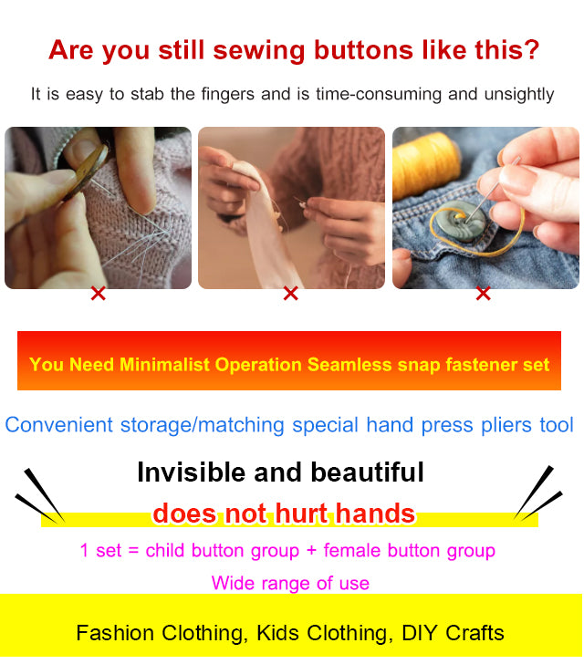 Seamless Snap Button Kit with Manual Pliers Ergonomic Metal Press Studs Tool Box Kit Stainless Steel Snap Fastener Kit