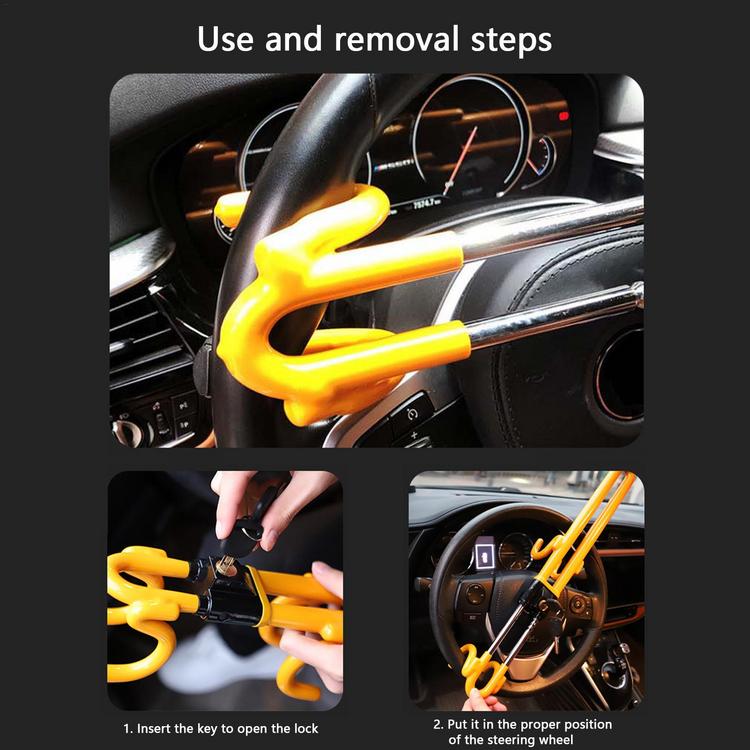 Twin Hook Car Steering Wheel Lock Anti-Theft Vehicle Double Antitheft Locking Device Theft Security Protection Essential