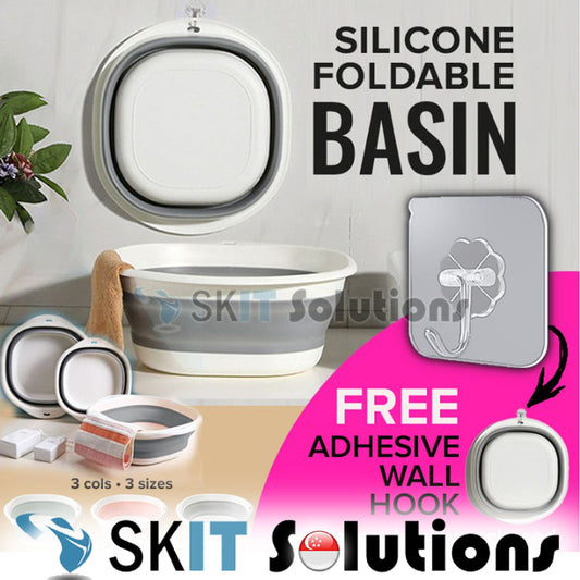 Premium Portable Collapsible Square Water Basin Pail Foldable Cleaning Pail Foot Bath Travel Kitchen Household FREE Hook
