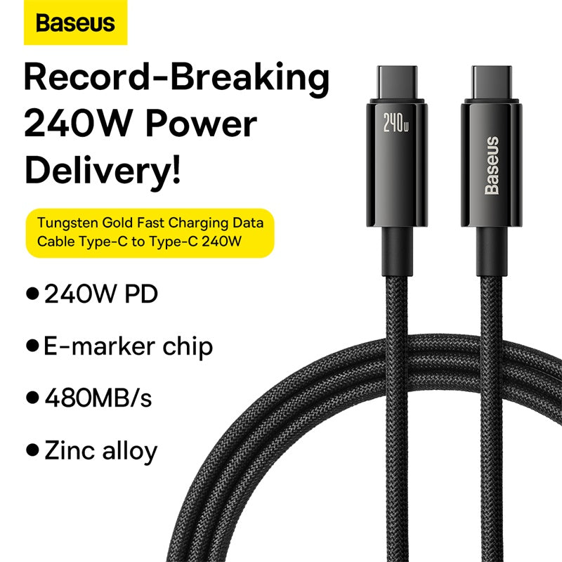 Baseus PD 3.1 240W / 100W Tungsten Gold Fast Charging Type-C to Type-C Data Cable Charger Quick Charge PD3.1 (1m/2m/3m)